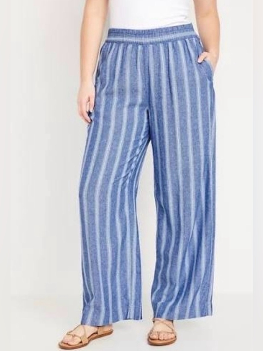Old Navy Blue & White Vertical-Stripe Wide Leg Pants